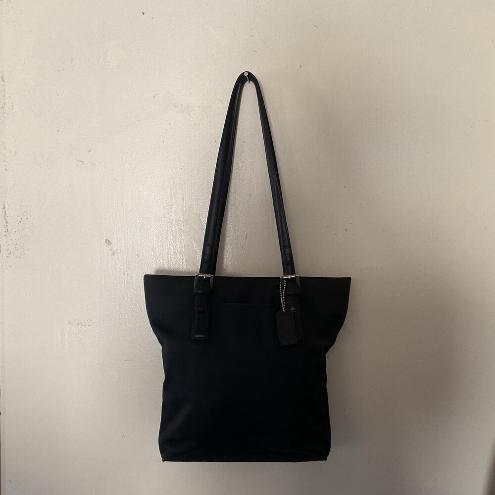 Vintage Coach F3K-9321 Black Twill Leather Trim Tote Shoulder Bag Y2K